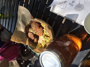 Dandelion fritters, rose and peppermint iced tea